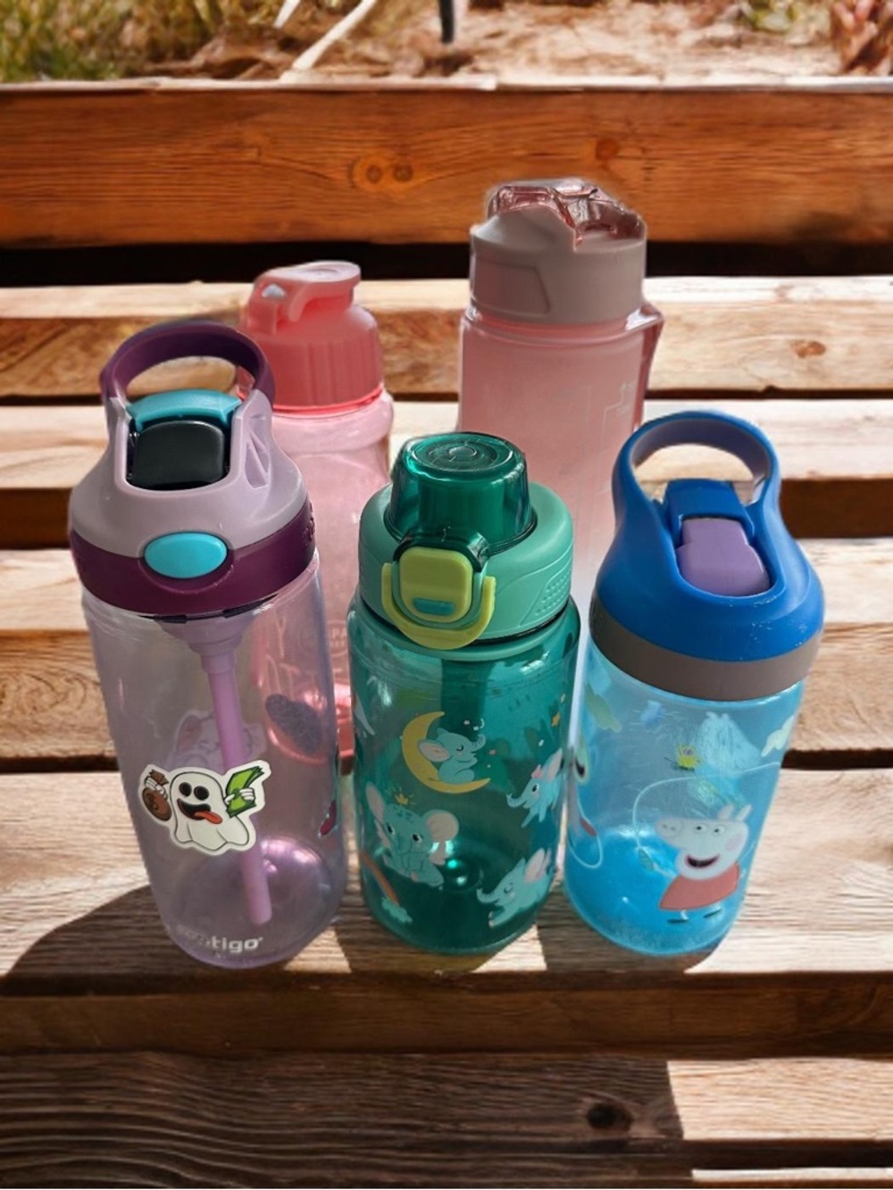 Kids Pink and Teal Unicorn/Character Water Bottles - 5 Pack